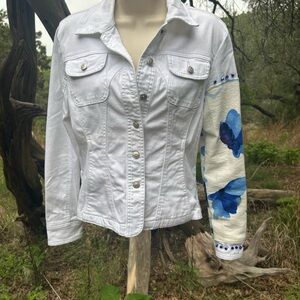 A.M.I. White Denim Jacket w/Bedazzled Hardware & Textured Left Sleeve